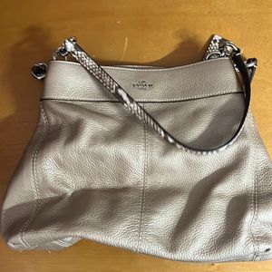 Coach triple compartment leather bag with snakeskin straps